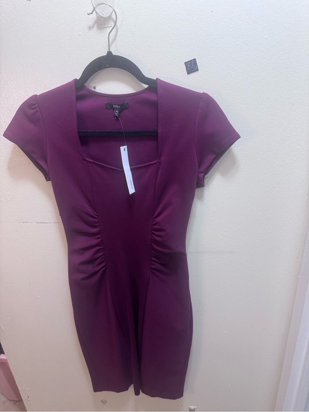 DREW Burgundy Square-Neck Fit-and-Flare Dress size XS